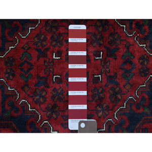 8'2"x11'5" Deep and Saturated Red with Touches of Blue, Afghan Khamyab with Tribal Medallions Design, Velvety Wool, Hand Knotted, Oriental Rug FWR430698