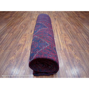 8'2"x11'5" Deep and Saturated Red with Touches of Blue, Afghan Khamyab with Tribal Medallions Design, Velvety Wool, Hand Knotted, Oriental Rug FWR430698