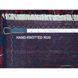 8'2"x11'5" Deep and Saturated Red with Touches of Blue, Afghan Khamyab with Tribal Medallions Design, Velvety Wool, Hand Knotted, Oriental Rug FWR430698