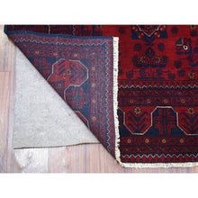 Load image into Gallery viewer, 5&#39;7&quot;x7&#39;6&quot; Deep and Saturated Red with Touches of Blue, Afghan Khamyab with Geometric Design, Shiny Wool Hand Knotted, Oriental Rug FWR430716