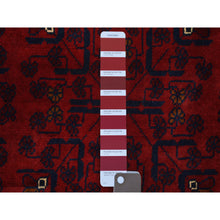 Load image into Gallery viewer, 5&#39;7&quot;x7&#39;6&quot; Deep and Saturated Red with Touches of Blue, Afghan Khamyab with Geometric Design, Shiny Wool Hand Knotted, Oriental Rug FWR430716