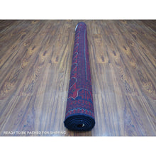 Load image into Gallery viewer, 5&#39;7&quot;x7&#39;6&quot; Deep and Saturated Red with Touches of Blue, Afghan Khamyab with Geometric Design, Shiny Wool Hand Knotted, Oriental Rug FWR430716