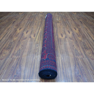 5'7"x7'6" Deep and Saturated Red with Touches of Blue, Afghan Khamyab with Geometric Design, Shiny Wool Hand Knotted, Oriental Rug FWR430716