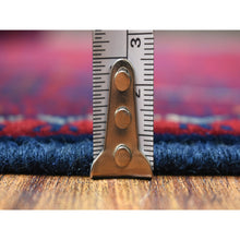 Load image into Gallery viewer, 5&#39;7&quot;x7&#39;6&quot; Deep and Saturated Red with Touches of Blue, Afghan Khamyab with Geometric Design, Shiny Wool Hand Knotted, Oriental Rug FWR430716