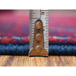 5'7"x7'6" Deep and Saturated Red with Touches of Blue, Afghan Khamyab with Geometric Design, Shiny Wool Hand Knotted, Oriental Rug FWR430716