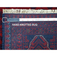 Load image into Gallery viewer, 5&#39;7&quot;x7&#39;6&quot; Deep and Saturated Red with Touches of Blue, Afghan Khamyab with Geometric Design, Shiny Wool Hand Knotted, Oriental Rug FWR430716