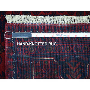 4'2"x6'2" Deep and Saturated Red, Hand Knotted Afghan Khamyab with Geometric Design, Soft Wool, Oriental Rug FWR430782