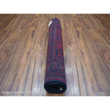 Load image into Gallery viewer, 3&#39;4&quot;x4&#39;8&quot; Deep and Saturated Red with Touches of Blue, Pure Wool Hand Knotted, Afghan Khamyab with Geometric Design, Oriental Rug FWR430812