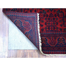 Load image into Gallery viewer, 3&#39;4&quot;x4&#39;10&quot; Deep and Saturated Red with Mix of Blue, Afghan Khamyab with Geometric Design, Soft Wool Hand Knotted, Oriental Rug FWR430818