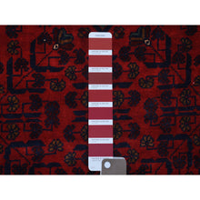 Load image into Gallery viewer, 3&#39;4&quot;x4&#39;10&quot; Deep and Saturated Red with Mix of Blue, Afghan Khamyab with Geometric Design, Soft Wool Hand Knotted, Oriental Rug FWR430818