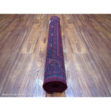 Load image into Gallery viewer, 3&#39;4&quot;x4&#39;10&quot; Deep and Saturated Red with Mix of Blue, Afghan Khamyab with Geometric Design, Soft Wool Hand Knotted, Oriental Rug FWR430818