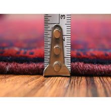 Load image into Gallery viewer, 3&#39;4&quot;x4&#39;10&quot; Deep and Saturated Red with Mix of Blue, Afghan Khamyab with Geometric Design, Soft Wool Hand Knotted, Oriental Rug FWR430818