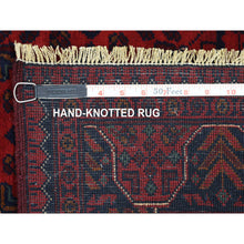 Load image into Gallery viewer, 3&#39;4&quot;x4&#39;10&quot; Deep and Saturated Red with Mix of Blue, Afghan Khamyab with Geometric Design, Soft Wool Hand Knotted, Oriental Rug FWR430818