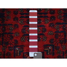 Load image into Gallery viewer, 3&#39;3&quot;x4&#39;9&quot; Deep and Saturated Red with Mix of Blue, Afghan Khamyab with Geometric Design, Soft and Velvety Wool Hand Knotted, Oriental Rug FWR430830