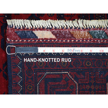 Load image into Gallery viewer, 3&#39;3&quot;x4&#39;9&quot; Deep and Saturated Red with Mix of Blue, Afghan Khamyab with Geometric Design, Soft and Velvety Wool Hand Knotted, Oriental Rug FWR430830