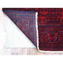 Load image into Gallery viewer, 3&#39;2&quot;x4&#39;8&quot; Deep and Saturated Red with Touches of Blue, Velvety Wool Hand Knotted, Afghan Khamyab with Geometric Design, Oriental Rug FWR430842