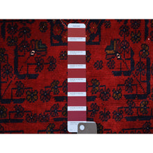 Load image into Gallery viewer, 3&#39;2&quot;x4&#39;8&quot; Deep and Saturated Red with Touches of Blue, Velvety Wool Hand Knotted, Afghan Khamyab with Geometric Design, Oriental Rug FWR430842