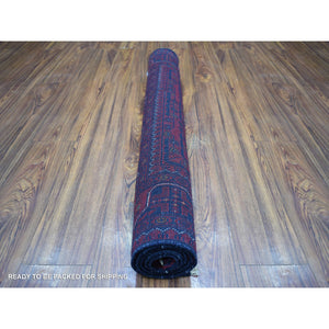3'2"x4'8" Deep and Saturated Red with Touches of Blue, Velvety Wool Hand Knotted, Afghan Khamyab with Geometric Design, Oriental Rug FWR430842