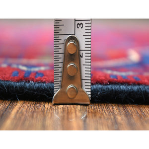 2'8"x12'9" Deep and Saturated Red with Touches of Navy Blue, Afghan Khamyab with Geometric Medallion, Soft Wool Hand Knotted, Runner Oriental Rug FWR430890