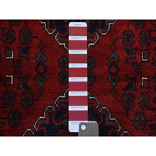 Load image into Gallery viewer, 3&#39;x12&#39;9&quot; Deep and Saturated Red with Mix of Navy Blue, Pure Wool Hand Knotted, Afghan Khamyab with Large Tribal Medallions Design, Runner Oriental Rug FWR430920