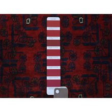 Load image into Gallery viewer, 3&#39;x9&#39;3&quot; Deep and Saturated Red with Touches of Navy Blue, Afghan Khamyab with Geometric Design, Soft Wool Hand Knotted, Runner Oriental Rug FWR430926
