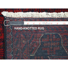 Load image into Gallery viewer, 3&#39;x9&#39;3&quot; Deep and Saturated Red with Touches of Navy Blue, Afghan Khamyab with Geometric Design, Soft Wool Hand Knotted, Runner Oriental Rug FWR430926