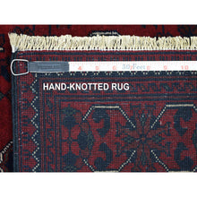 Load image into Gallery viewer, 3&#39;x9&#39;6&quot; Deep and Saturated Red with Mix of Navy Blue, Shiny Wool Hand Knotted, Afghan Khamyab with Large Geometric Medallions Design, Runner Oriental Rug FWR430932