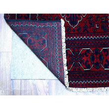 Load image into Gallery viewer, 2&#39;7&quot;x13&#39; Deep and Saturated Red with Touches of Navy Blue, Afghan Khamyab with Geometric Medallions Design, Soft and Velvety Wool Hand Knotted, Runner Oriental Rug FWR430938