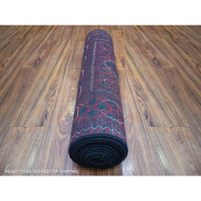 Load image into Gallery viewer, 2&#39;7&quot;x13&#39; Deep and Saturated Red with Touches of Navy Blue, Afghan Khamyab with Geometric Medallions Design, Soft and Velvety Wool Hand Knotted, Runner Oriental Rug FWR430938