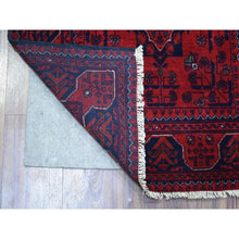 Load image into Gallery viewer, 2&#39;7&quot;x9&#39;5&quot; Deep and Saturated Red with Mix of Navy Blue, Soft and Shiny Wool Hand Knotted, Afghan Khamyab with Geometric Design, Runner Oriental Rug FWR430944