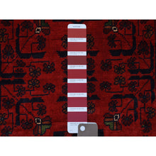 Load image into Gallery viewer, 2&#39;7&quot;x9&#39;5&quot; Deep and Saturated Red with Mix of Navy Blue, Soft and Shiny Wool Hand Knotted, Afghan Khamyab with Geometric Design, Runner Oriental Rug FWR430944
