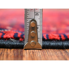 Load image into Gallery viewer, 2&#39;7&quot;x9&#39;5&quot; Deep and Saturated Red with Mix of Navy Blue, Soft and Shiny Wool Hand Knotted, Afghan Khamyab with Geometric Design, Runner Oriental Rug FWR430944
