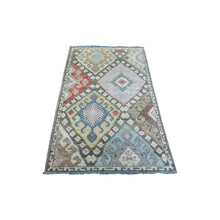 Load image into Gallery viewer, 3&#39;2&quot;x5&#39; Charcoal Gray, Anatolian Village Inspired with Large Elements Design Natural Dyes, Soft Wool Hand Knotted, Oriental Rug FWR431202