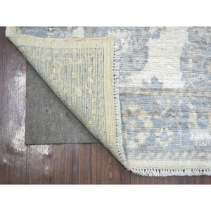 4'1"x6'1" Ivory Angora Oushak Soft Colors With Leaf Design Hand Knotted Natural Dyes, Afghan Wool Oriental Rug FWR431250
