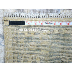 4'1"x6'1" Ivory Angora Oushak Soft Colors With Leaf Design Hand Knotted Natural Dyes, Afghan Wool Oriental Rug FWR431250