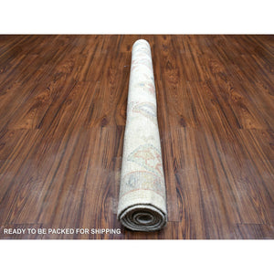 4'2"x5'7" Ivory Hand Knotted Angora Oushak All Over Motifs Natural Dyes, Afghan Wool Oriental Rug FWR431262