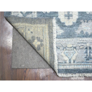3'x11'7" Charcoal Gray Angora Oushak With Colorful Leaf Design Natural Dyes, Afghan Wool Hand Knotted Runner Oriental Rug FWR431298