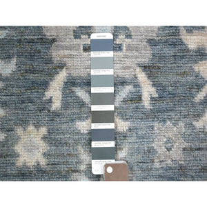 3'x11'7" Charcoal Gray Angora Oushak With Colorful Leaf Design Natural Dyes, Afghan Wool Hand Knotted Runner Oriental Rug FWR431298