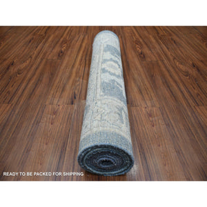 3'x11'7" Charcoal Gray Angora Oushak With Colorful Leaf Design Natural Dyes, Afghan Wool Hand Knotted Runner Oriental Rug FWR431298