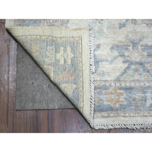 2'10"x9'5" Ivory Natural Dyes Angora Oushak With Colorful Leaf Design, Afghan Wool Hand Knotted Runner Oriental Rug FWR431346