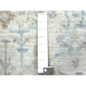 2'10"x9'5" Ivory Natural Dyes Angora Oushak With Colorful Leaf Design, Afghan Wool Hand Knotted Runner Oriental Rug FWR431346