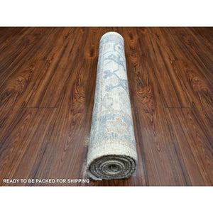2'10"x9'5" Ivory Natural Dyes Angora Oushak With Colorful Leaf Design, Afghan Wool Hand Knotted Runner Oriental Rug FWR431346