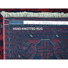 Load image into Gallery viewer, 2&#39;10&quot;x13&#39; Deep and Saturated Red with Touches of Navy Blue, Hand Knotted Afghan Khamyab with Geometric Design, Soft Wool, Runner Oriental Rug FWR431364