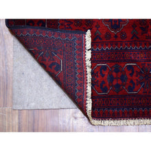 Load image into Gallery viewer, 2&#39;10&quot;x12&#39;6&quot; Deep and Saturated Red with Touches of Navy Blue, Soft and Shiny Wool Hand Knotted, Afghan Khamyab with Large Tribal Medallions Design, Runner Oriental Rug FWR431382