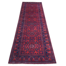 Load image into Gallery viewer, 2&#39;10&quot;x9&#39;4&quot; Deep and Saturated Red With Geometric Design Hand Knotted Afghan Khamyab, Velvety Wool Runner Oriental Rug FWR431418