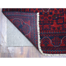 Load image into Gallery viewer, 2&#39;10&quot;x9&#39;4&quot; Deep and Saturated Red With Geometric Design Hand Knotted Afghan Khamyab, Velvety Wool Runner Oriental Rug FWR431418