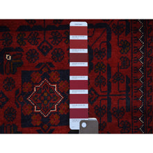 Load image into Gallery viewer, 2&#39;10&quot;x9&#39;4&quot; Deep and Saturated Red With Geometric Design Hand Knotted Afghan Khamyab, Velvety Wool Runner Oriental Rug FWR431418
