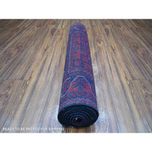 Load image into Gallery viewer, 2&#39;10&quot;x9&#39;4&quot; Deep and Saturated Red With Geometric Design Hand Knotted Afghan Khamyab, Velvety Wool Runner Oriental Rug FWR431418