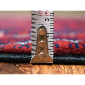 2'10"x9'4" Deep and Saturated Red With Geometric Design Hand Knotted Afghan Khamyab, Velvety Wool Runner Oriental Rug FWR431418