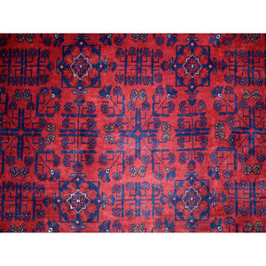 10'x12'10" Deep and Saturated Red Hand Knotted, Pure Wool Afghan Khamyab, Geometric Medallions Design Oriental Rug FWR431490